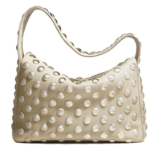 Studded Purse Bag Handbag for Women Black Punk Shoulder Purses 90s Studded 2000s Vegan Fall Fashion Trendy Purse (Ivory) | Amazon (US)