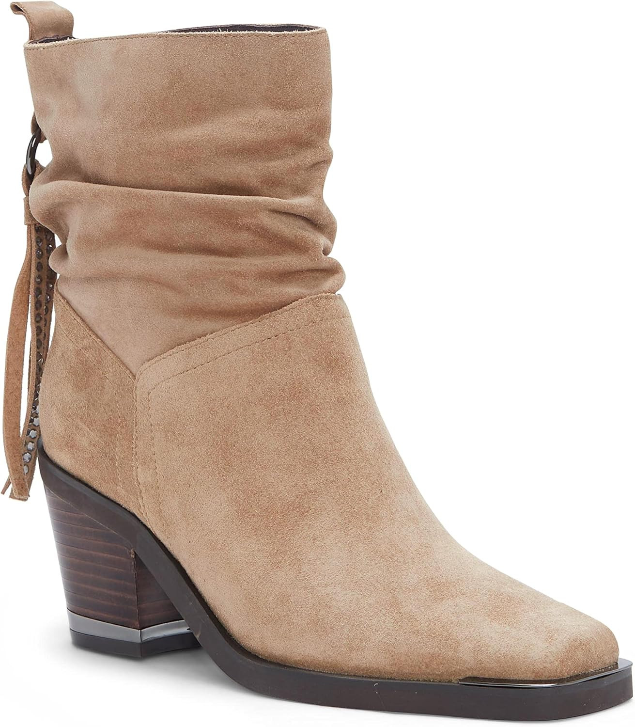 JayGate Womens Mid Calf Boots Suede Slip on Slouchy Block High Heel Booties | Amazon (US)