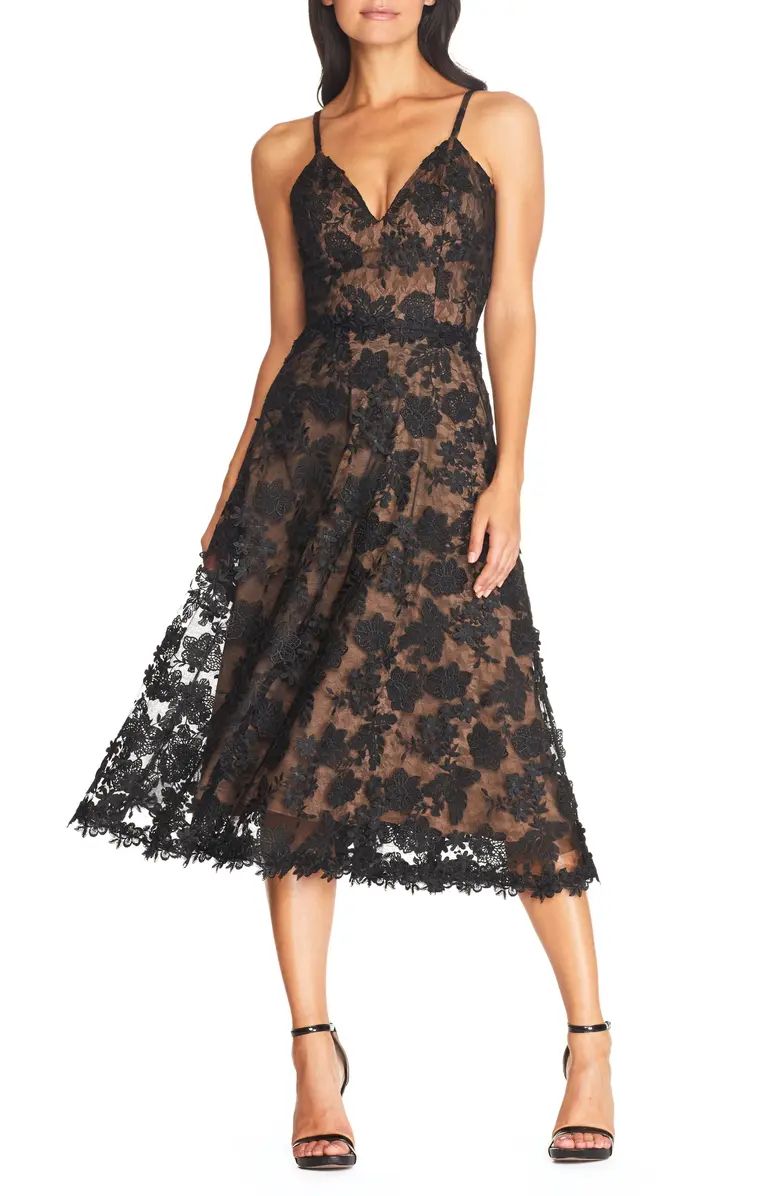 Tahani Floral Embroidered Fit & Flare Midi Dress | Nordstrom