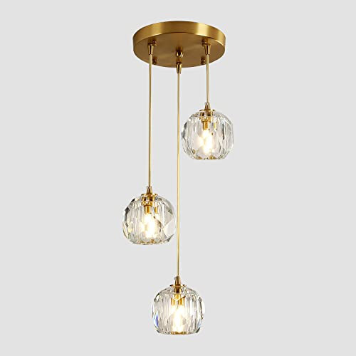 Flyrose 3-Light Cluster Pendant Lighting Crystal Chandelier Gold Hanging Pendant Light Fixture Mid Century Modern Multi Light Pendant Lighting for Dining Room Kitchen Island Bedroom | Amazon (US)