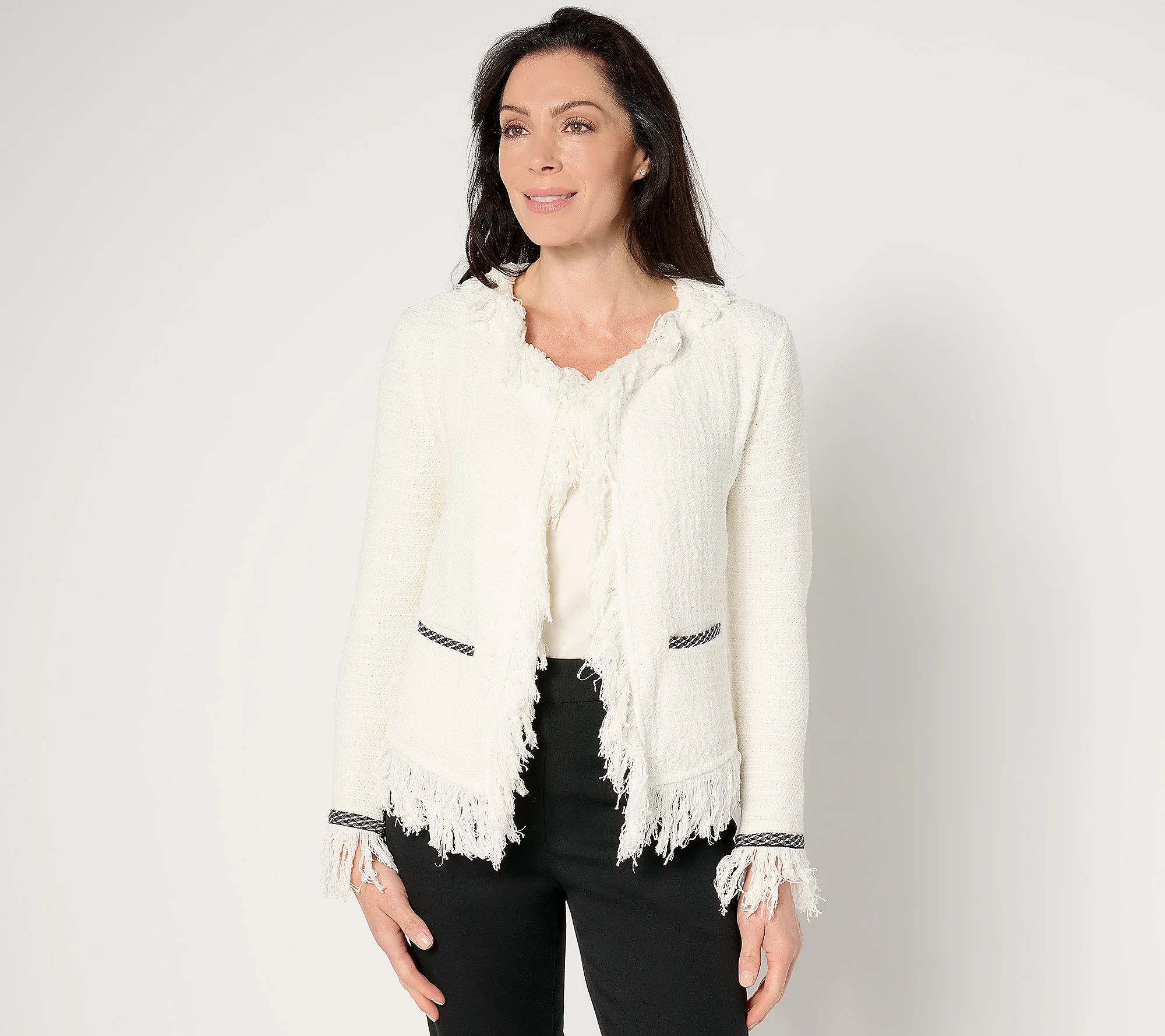 NIC+ZOE Statement Fringe Mix Knit Jacket | QVC