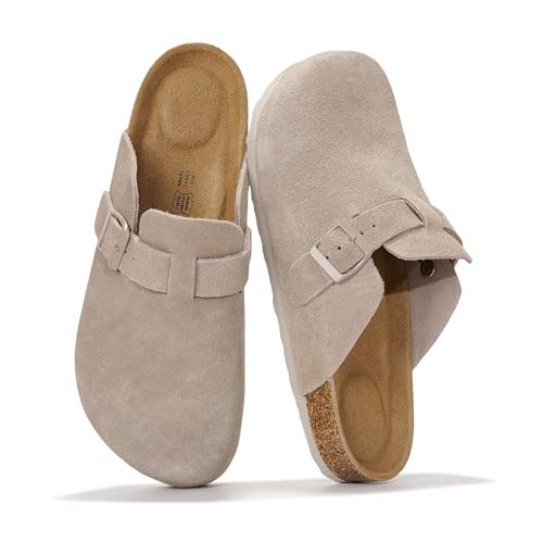 Project Cloud Mens Clogs - 100% Full Grain Genuine Leather Memory Foam Clogs for Men Arch Support Cork Footbed - Non Slip Platform Mules (Brooklyn, DGREYSUEDE,9) | Amazon (US)