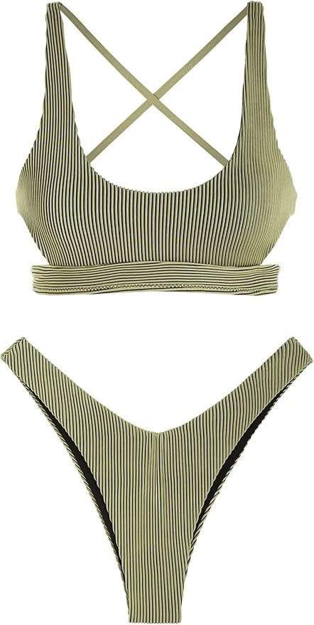 ZAFUL Womens Bikini Set Cutout Scoop Neck Two Piece Bathing Suit Criss Cross Back Tie Swimwear | Amazon (US)