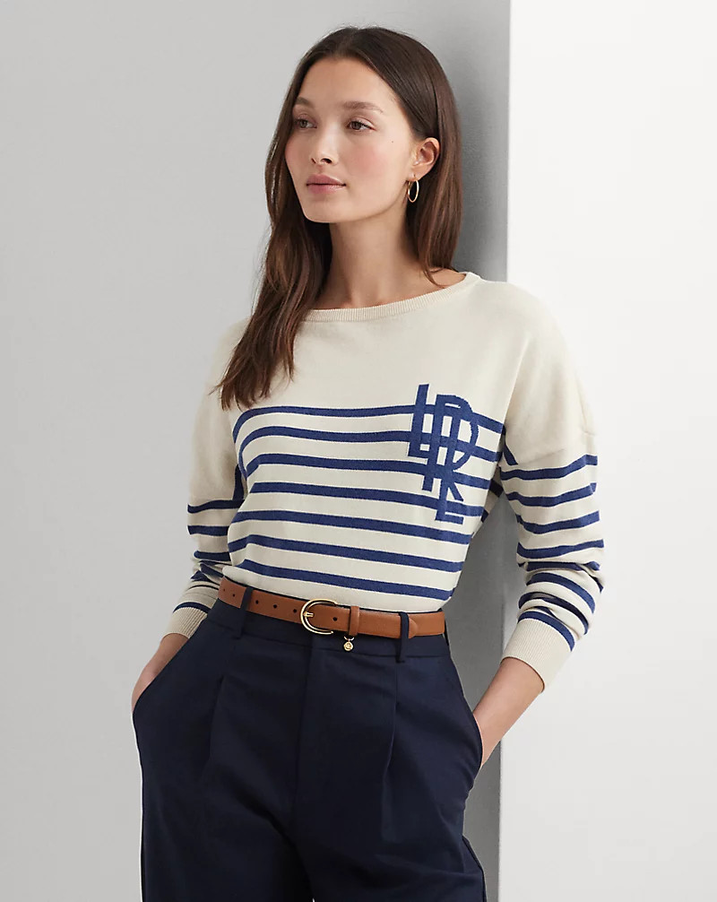 Gestreepte katoenen trui met boothals voor dames | Ralph Lauren® NL | Ralph Lauren (BE & NL)