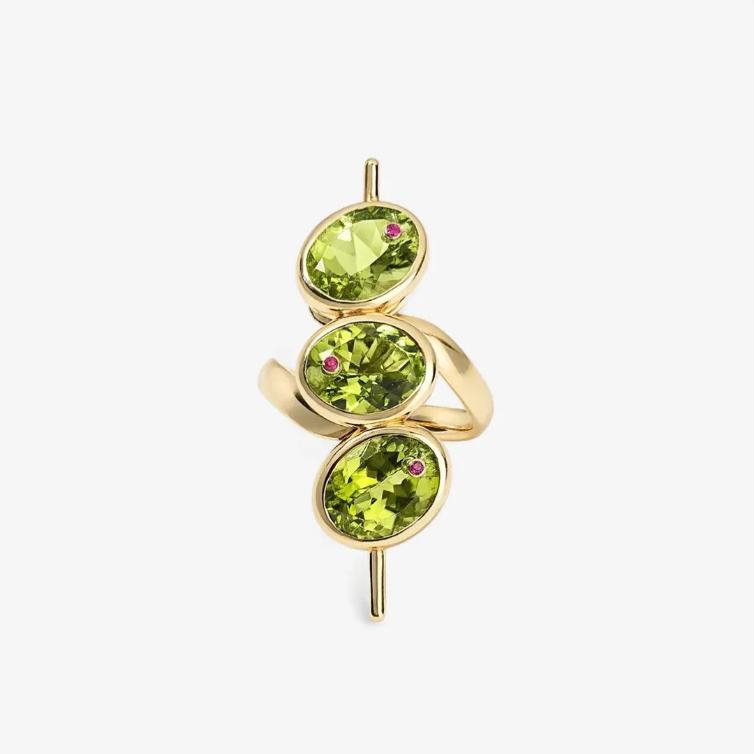 18k Gold Martini Olive Ring, Ruby Accent, Natural Peridot Sterling Silver Ring - Etsy | Etsy (US)