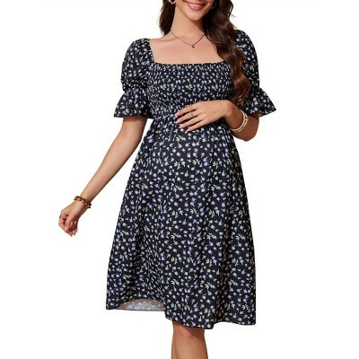 Off The Shoulder Maternity Midi Dress Baby Shower Pregnancy Dresses for Photoshoot Maternity Outfits Summer Clothes,Purple,L | Target