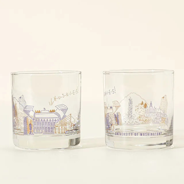 College Cityscape Rocks Glasses - Set of 2, University of Washington | UncommonGoods