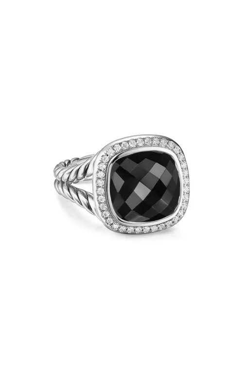 David Yurman Albion® Ring in Sterling Silver with Black Onyx & Diamonds, 11mm at Nordstrom, Size 7 | Nordstrom