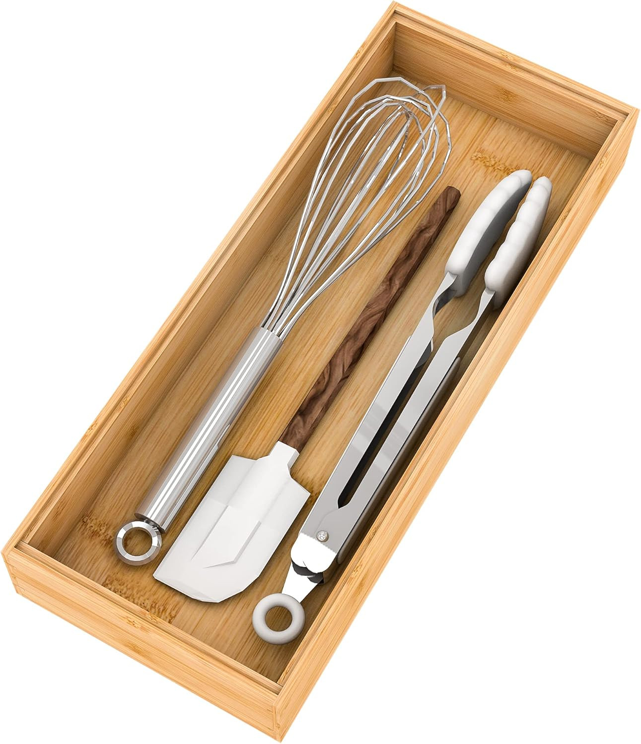 Bamboo Drawer Organizer Storage Box - Kitchen Bathroom Desk Wood Stackable Tray 15x6x2.5inch | Amazon (US)