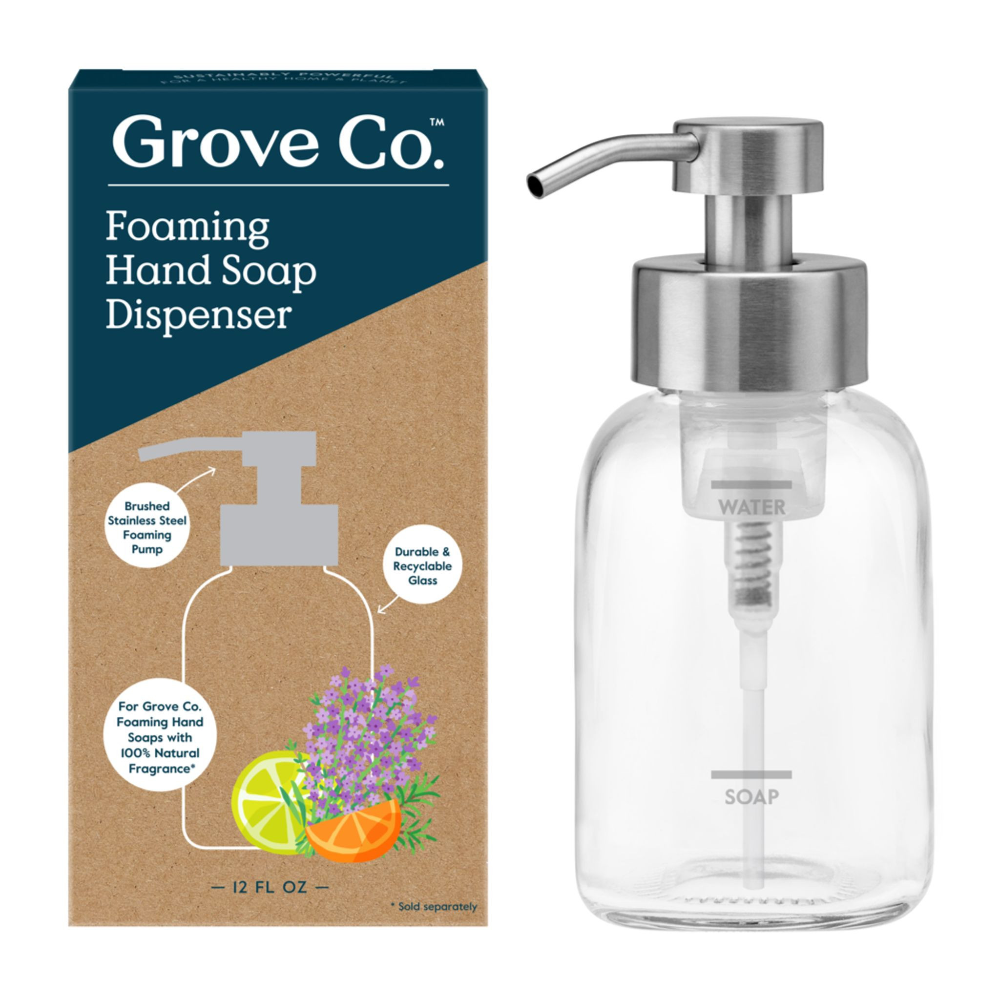 Grove Co. Reusable Glass Foaming Hand Soap Dispenser | Grove