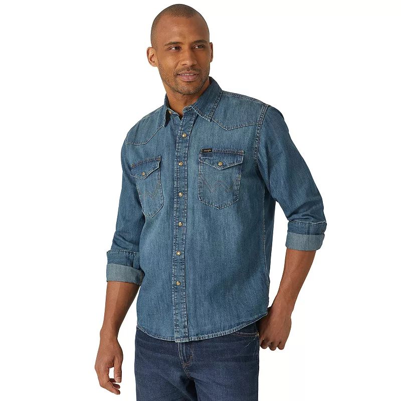 Men's Wrangler Denim Snap-Front Shirt, Size: Medium, Blue | Kohl's