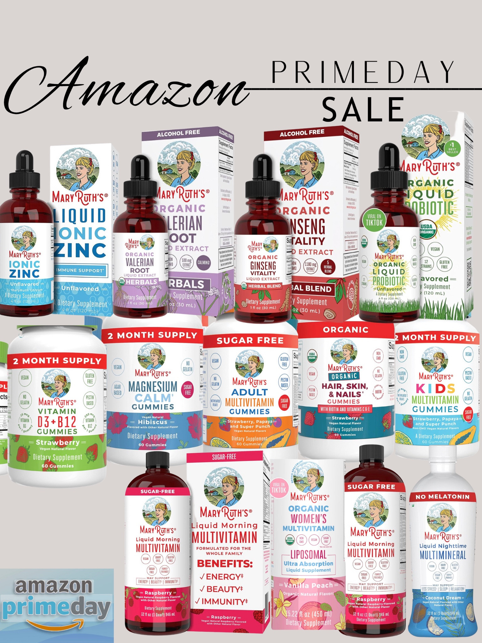 Amazon Prime Day. Amazon prime day Mary Ruth deals. Mary Ruth Organics. Zinc. Valerian root. Ginseng. Liquid probiotics. Vitamin D3 + B12 gummies. Magnesium. Adult multivitamin. Hair, skin & nail gummies. Kids multivitamin. Liquid morning multivitamin. Women’s liquid multivitamin. Liquid nighttime multimineral. Organic vitamins. Organic supplements. 

#LTKfamily #LTKxPrime #LTKsalealert