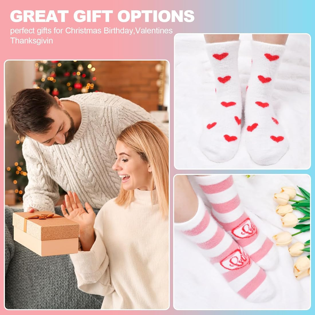 FilmHOO Valentines Day Gifts for Her Fuzzy Socks for Women Christmas Stocking Stuffers for Women ... | Amazon (US)