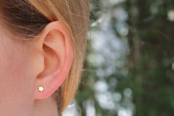 Tiny Star Studs // Gold Silver Moon Celestial Earrings // Minimal Small Earrings // Everyday Earr... | Etsy (US)