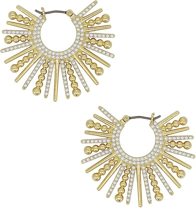 Obidos 14K Gold Plated Sunburst statement hoop earrings | Gold Boho Spike Earrings | Sun Hoops fo... | Amazon (US)