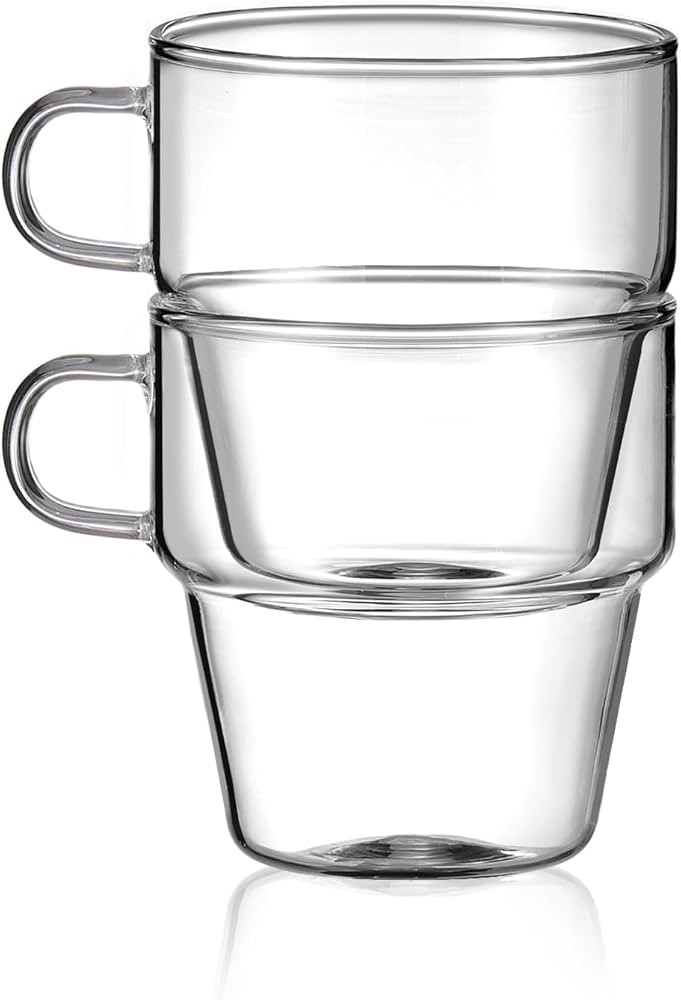 Espresso Cups Set of 2, Stackable Espresso Cups 4.3oz, High Borosilicate glass Espresso Shot Cups... | Amazon (US)