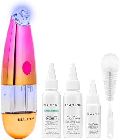 BeautyBio GLOfacial Hydro-Infusion Deep Pore Cleansing + Blue LED Clarifying Set: Tool + Concentr... | Amazon (US)