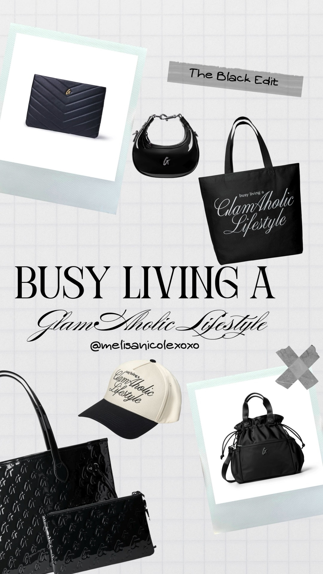 @GlamAholic Lifestyle latest collection, “Busy Living a GlamAholic Lifestyle” is now LIVE! . Here’s the Black Edit, which includes the jumbo pebble tote bag, nano mirror hobo bag, canvas tote bag, monogram glam tote and wristlet, trucker hat, dad hat, nylon lunch bag, pebble laptop sleeve, and pill case. 

#GlamAholicLifestyle 



#LTKITbag

#LTKSaleAlert #LTKTravel #LTKootd