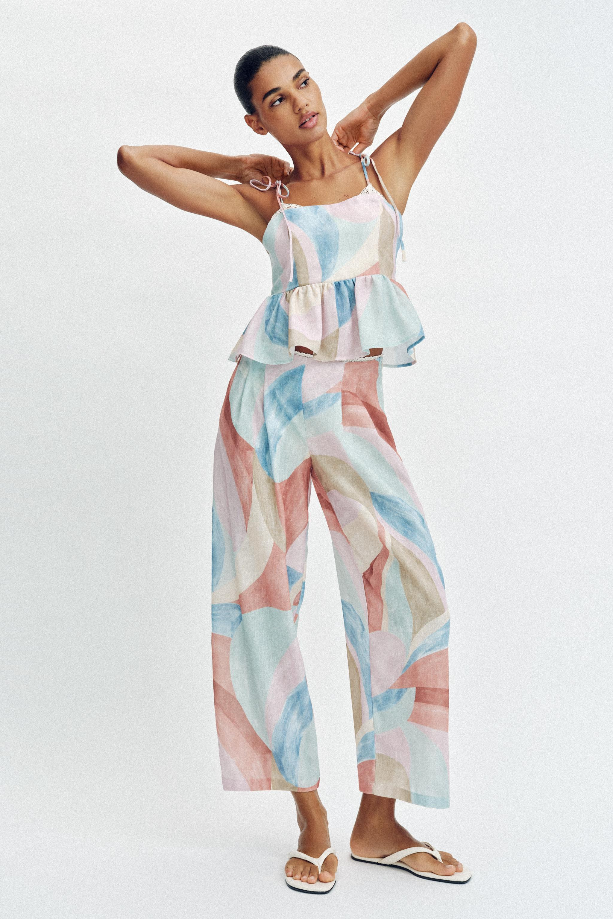 PRINTED WIDE-LEG TROUSERS | Zara UK