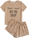 Click for more info about WDIRARA Women's Sleepwear Closed Eyes Print Tee and Shorts Pajama Set