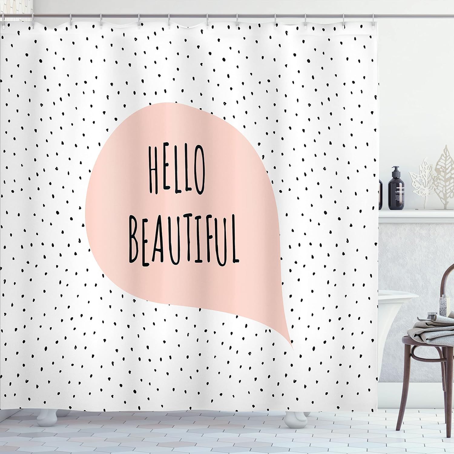 Ambesonne Hello Shower Curtain Set Minimal Theme Romantic Motivational Message in a Pastel Colore... | Amazon (US)