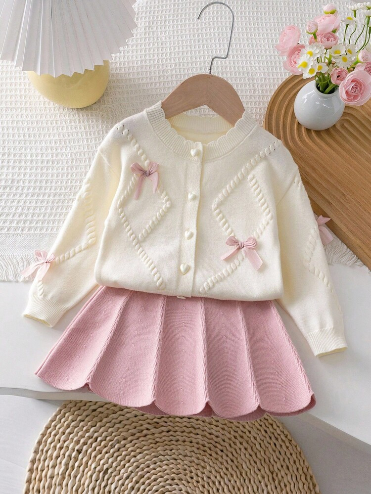 Souflis Souflis Baby Girls' Knitted Cardigan Sweater Set Fall Winter | SHEIN