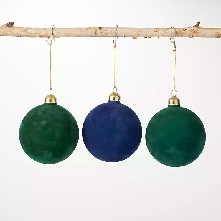 New! Sapphire & Cobalt Velvet Ornaments, Set of 3 | Kirkland's Home