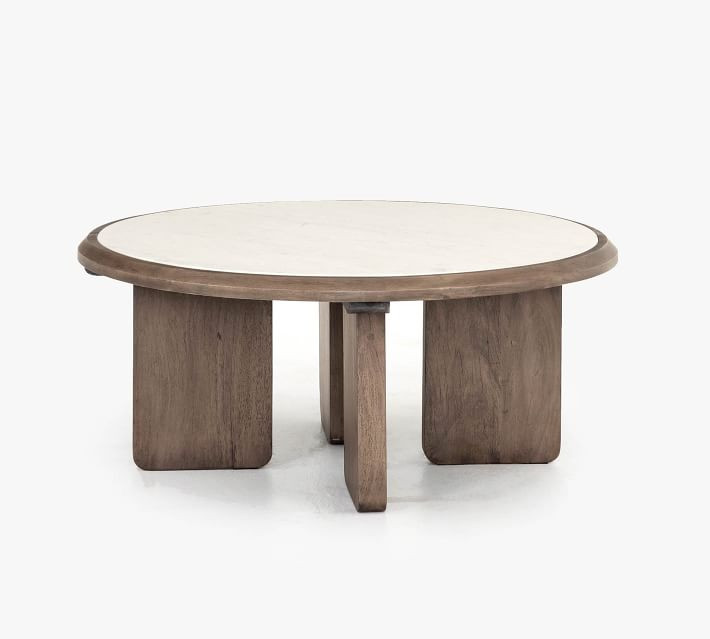 Dante Reclaimed Wood & Marble Round 39" Coffee Table, Ashen Brown | Pottery Barn (US)