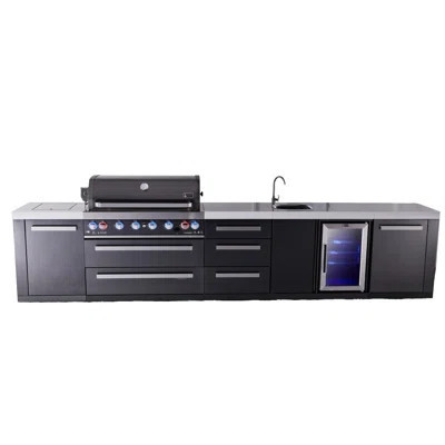Mont Alpi Mai805-bssbevdr 6-burner 157" Premium Black Stainless Steel Outdoor Kitchen Island Gas Bbq Grill + Beverage Center Sink & Faucet + Refrigera | Wayfair North America