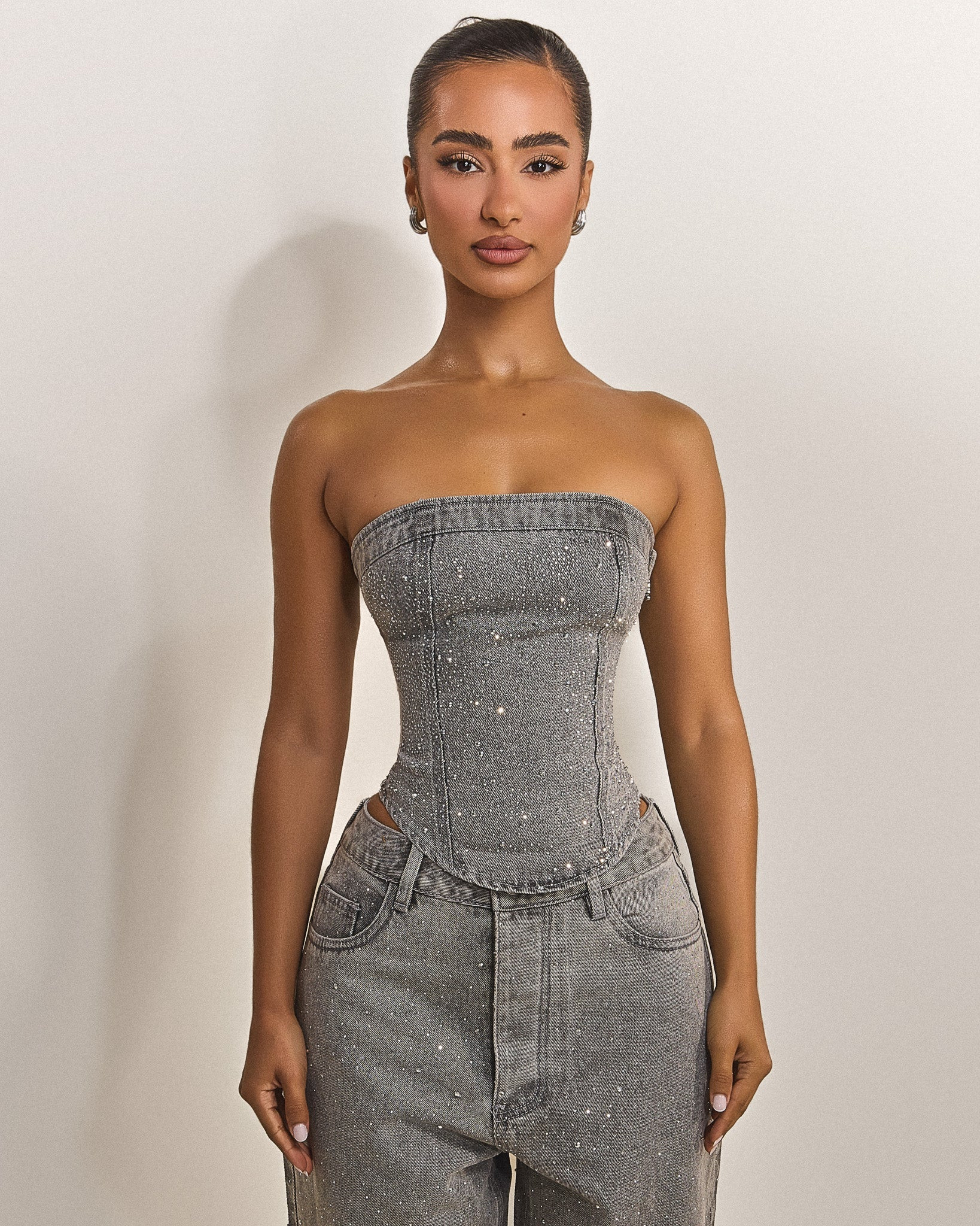 The Kai Rhinestone Corset in Grey | Mars The Label