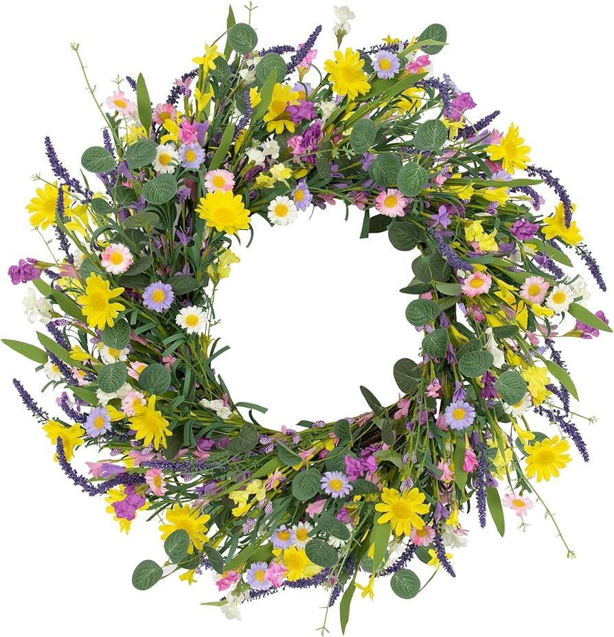 Spring Wreath 22" Spring Wreaths for Front Door Artificial Summer Wreath with Eucalyptus Leaf Lav... | Amazon (US)