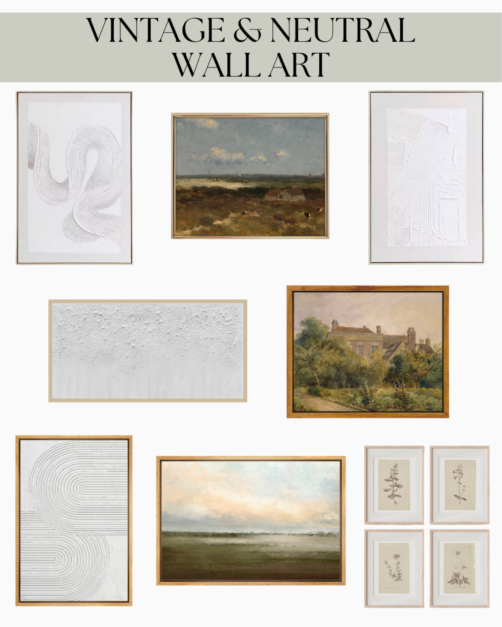 Home wall art, office wall art, neutral prints, vintage landscape wall art, white wall art, floral art, white plaster wall art - great for home office, living rooms, or bedrooms!

#LTKFind #LTKhome