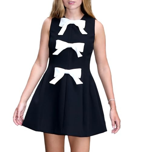 Women's Bow Front Mini Dress Sleeveless Crewneck Cute Cocktail Party Dress | Amazon (US)