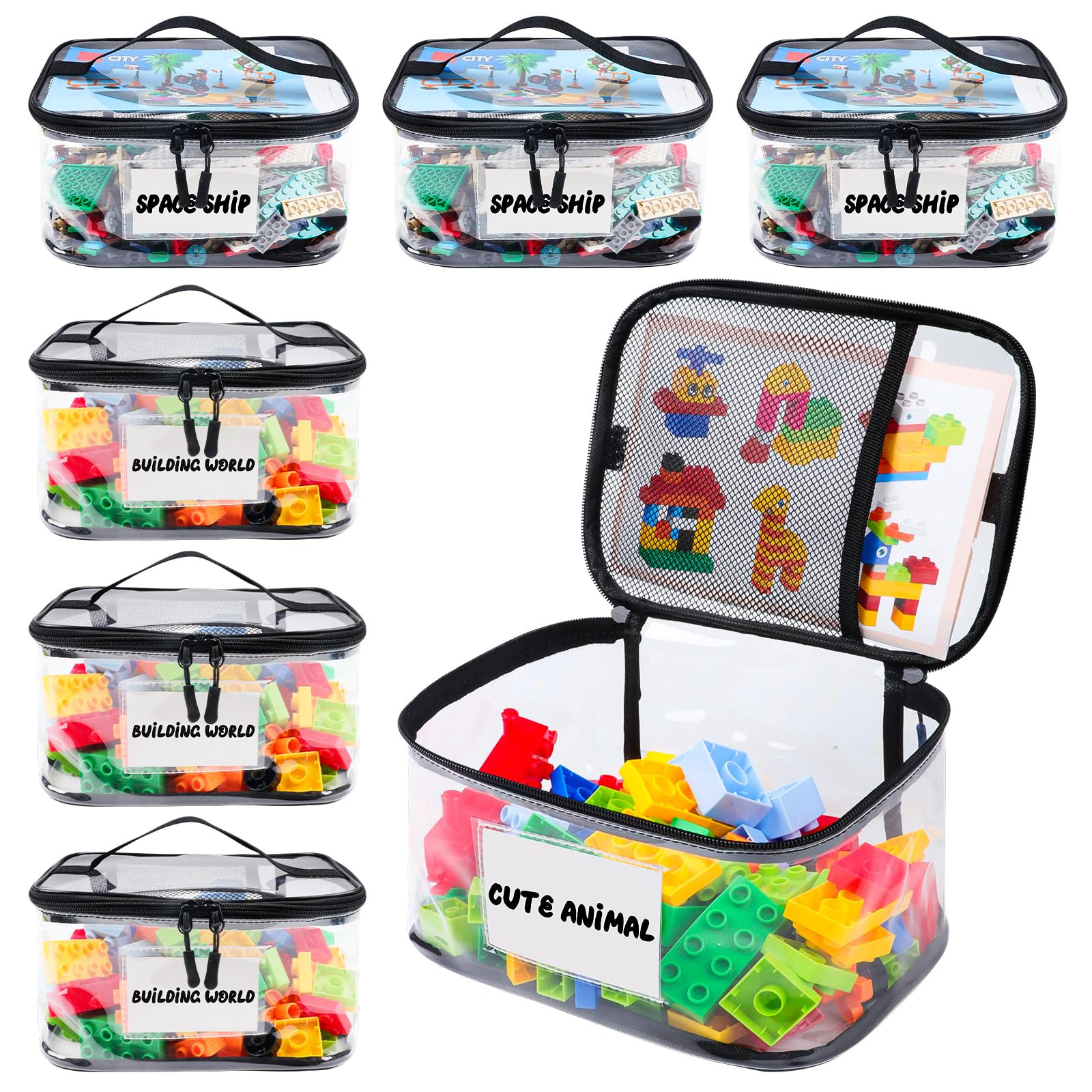 6 Pack Clear Toy Storage Bag with Name Tag& Manual Pocket, Waterproof Transparent PVC Toy Organiz... | Amazon (US)