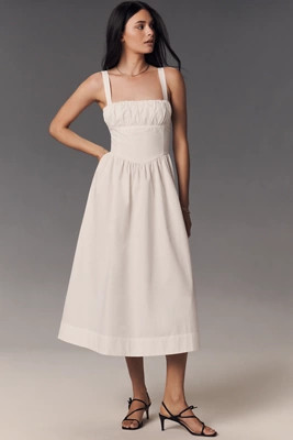 By Anthropologie Drop-Waist Ruched Midi Dress | Anthropologie (US)