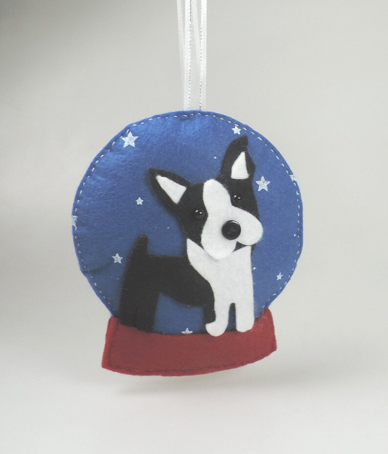 Boston Terrier Snow Globe Felt Decoration, Starry Sky, Toy Dog, Handmade Twig Tree or Christmas D... | Etsy (US)