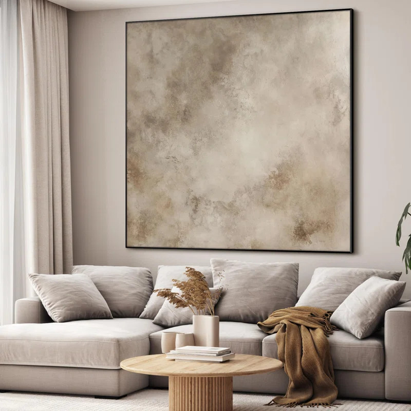 Abstract Beige and Taupe Marble Effect Illustrations Extra Large Framed Wall Art Print Decor | Wayfair North America