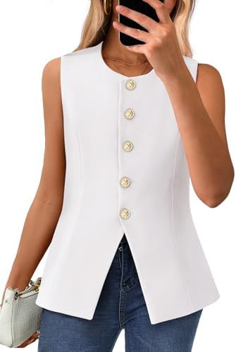 BTFBM Summer Sleeveless Blazer Vest For Women Dressy Button Down Round Neck Business Casual Outfi... | Amazon (US)