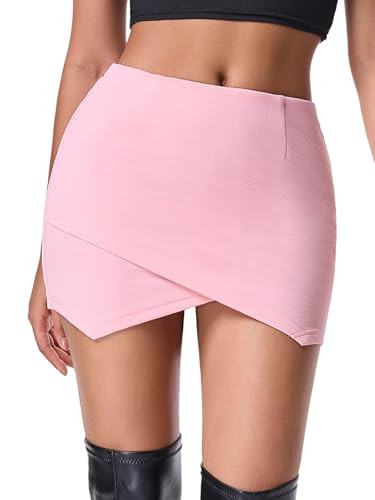 EXLURA Womens Plaid Bodycon Mini Skirts Sexy Stretch High Waist Tulip Hem Short Skirt 2025 Trendy Winter Y2K Fashion Clothes Pink | Amazon (US)