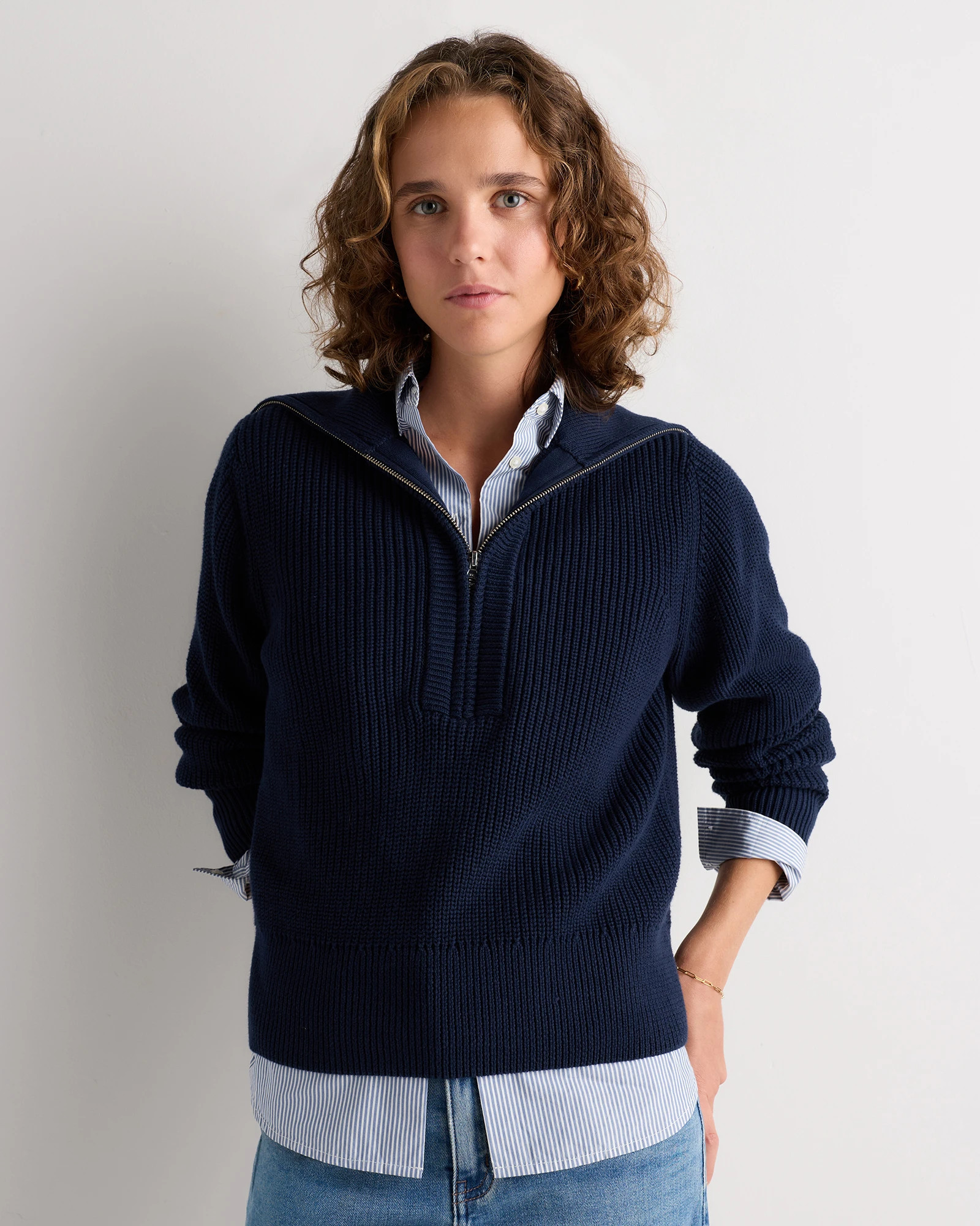 Quince | Women's Collared Quarter Zip Sweater in Camel, Size XS, Organic Cotton | Quince
