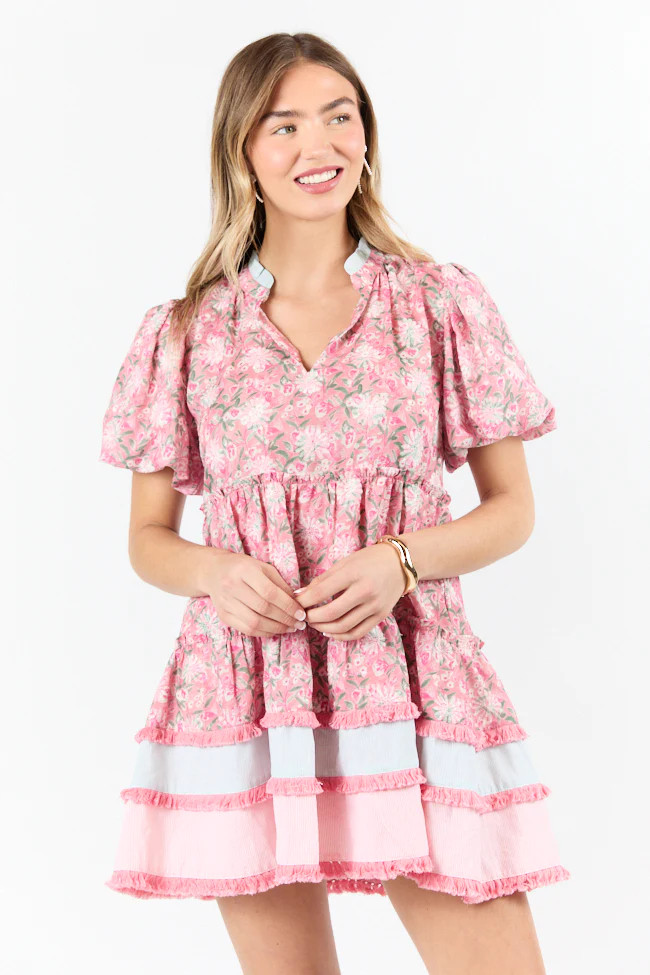 Harbor Hues Coral and Pink Multi Printed Shirt Dress | Pink Lily