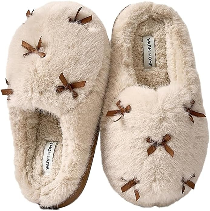 Women's Cute Plush Home Butterfly Knot Cotton Comfortable Thick Bottom Outdoor Winter Indoor Soft... | Amazon (US)