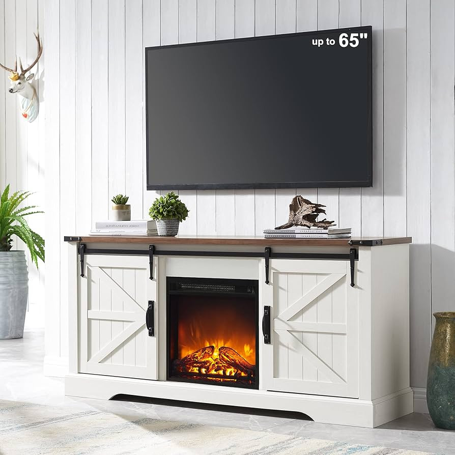 OKD Farmhouse Electric TV Stand for 65+ Inch TV, Rustic Entertainment Center with 18" Fireplace, ... | Amazon (US)