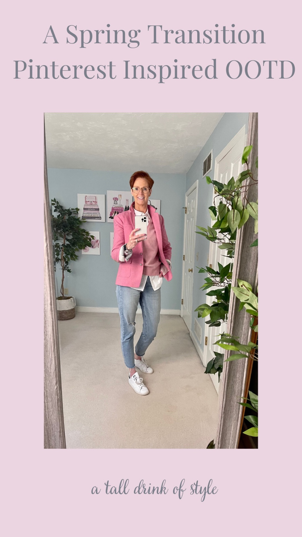 Spring into style with this Pinterest-perfect pink outfit made to transition you seamlessly from winter to warmer weather!

Spring has sprung here in New England and I'm blushing with excitement in this pretty pink transition outfit!

Today’s outfit is a great spring transition look with this white button-down shirt, pink v-neck sweater, pink blazer, and a comfortable pair of distressed jeans. Pair this with a pair of white sneakers or pink flats and you are ready to go.

What do you think?

#LTKFind #LTKstyletip