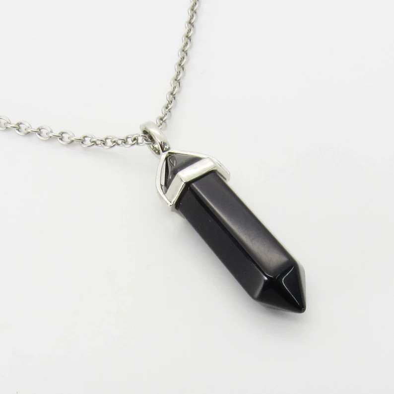 Faceted Bullet Cut Black Onyx Gemstone Pendant Necklace, Black Onyx Pendant, Men's Necklace, Chak... | Etsy (US)