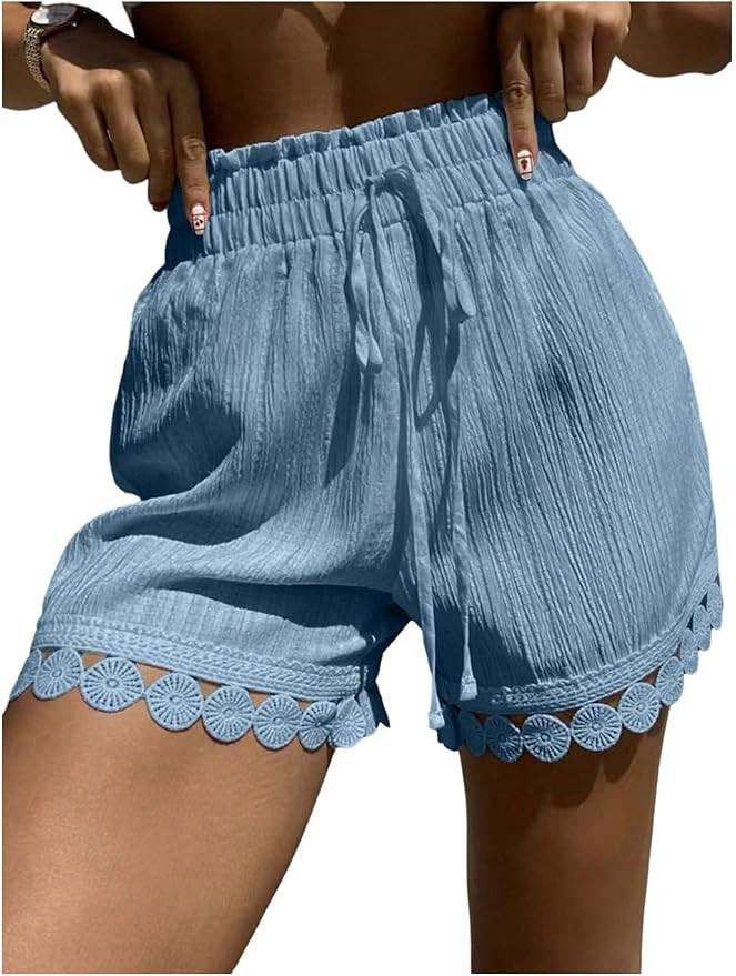 SHENHE Women's Summer Swimsuit Cover Up High Waisted Casual Beach Paper Bag Shorts Coverups | Amazon (US)