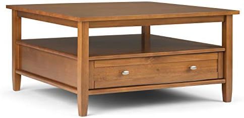 SIMPLIHOME Warm Shaker SOLID WOOD 36 inch Wide Square Transitional Coffee Table in Light Golden Brow | Amazon (US)