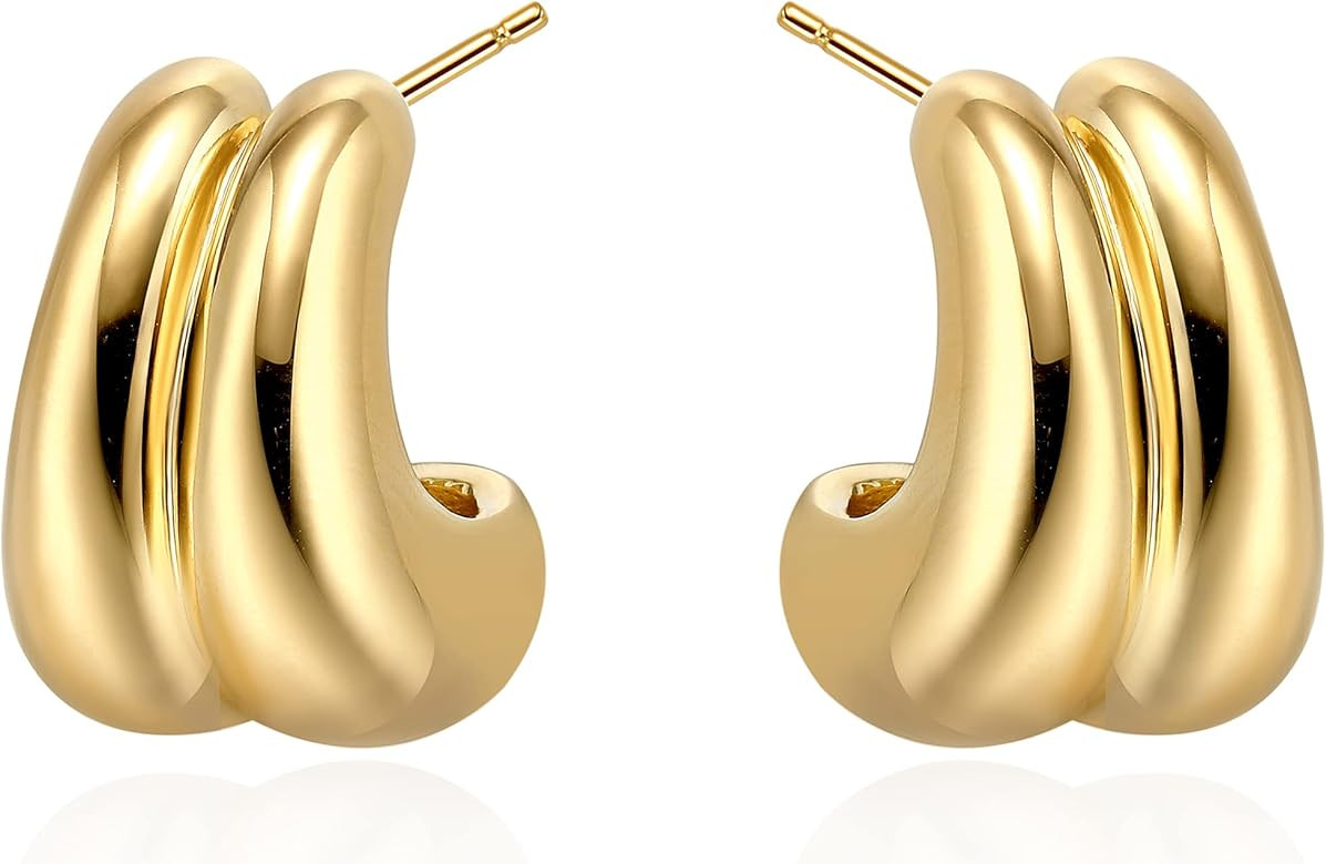 Gold Hoop Earrings for Women Girls 18K Gold Plated Chunky Hoop Earrings Statement Lightweight Thi... | Amazon (US)