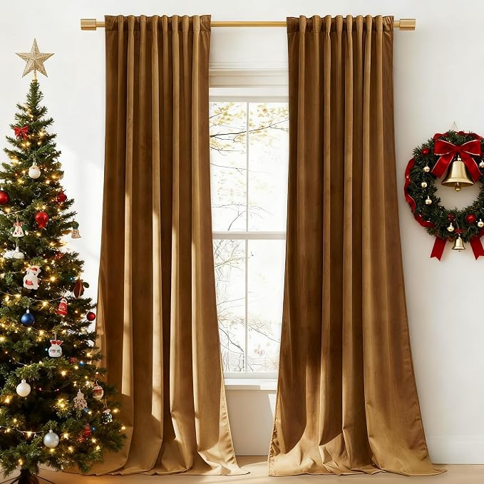 StangH Gold Velvet Curtains 102 inches Blackout Living Room Window Treatment Gold Brown Back Tab ... | Amazon (US)