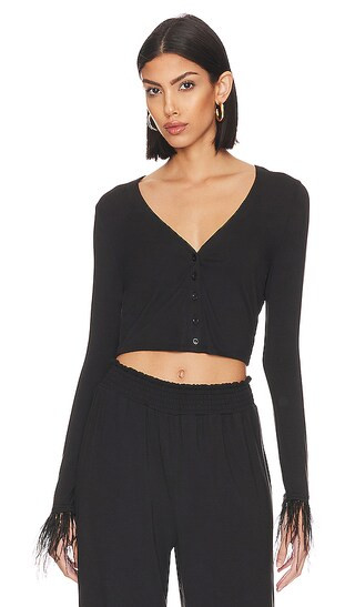 Feather Cardigan in Black & Black Feathers | Revolve Clothing (Global)